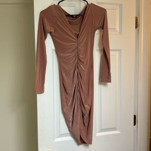 Boohoo pink rouche dress